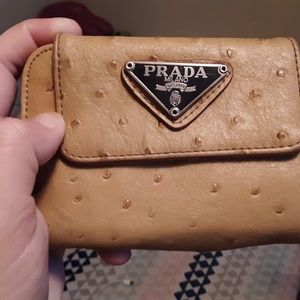 PRADA OSTRICH LEATHER BI FOLD WALLET